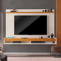 VIA NOSSA - Painel para Tv até 55 Polegadas Ripado Brasil 136cm Cor:offwhite/cedro