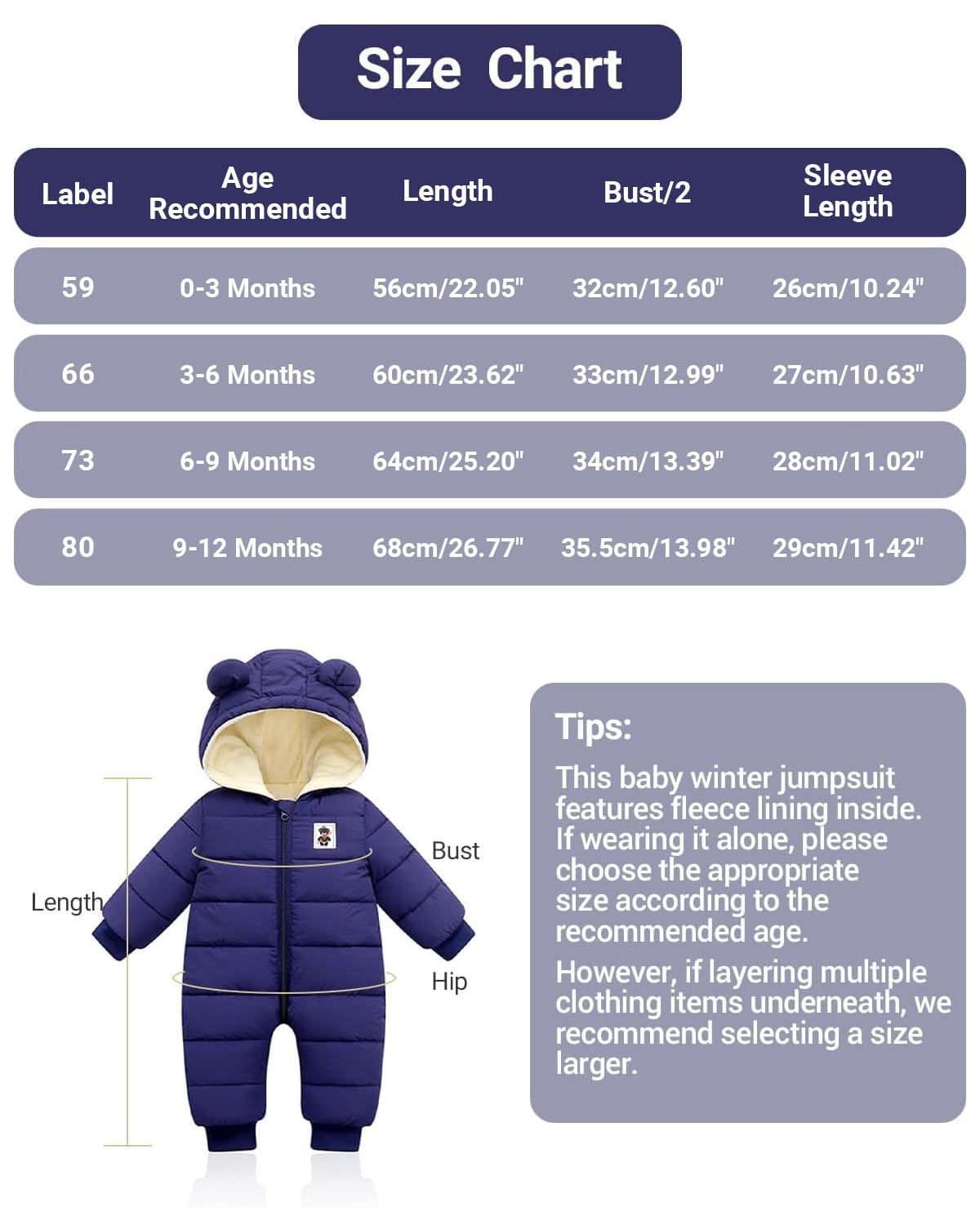 Bambini Pagliaccetto con Cappuccio Invernale, Neonato Snowsuit Ragazze Ragazzi Manica Lunga Fleece Outfits Outwear Vestiti Pigiama Regalo 6-9 mesi