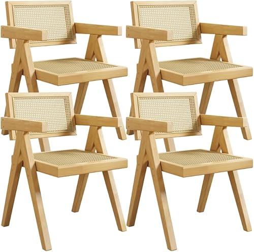 Miniatura 16 de YVYKFZD Wooden Dining Chairs Set, Rattan Dining Room Chairs, Kitchen Chair with Backrest, Lounge Armchair Comfy Side Chair, for Bedroom Living Room