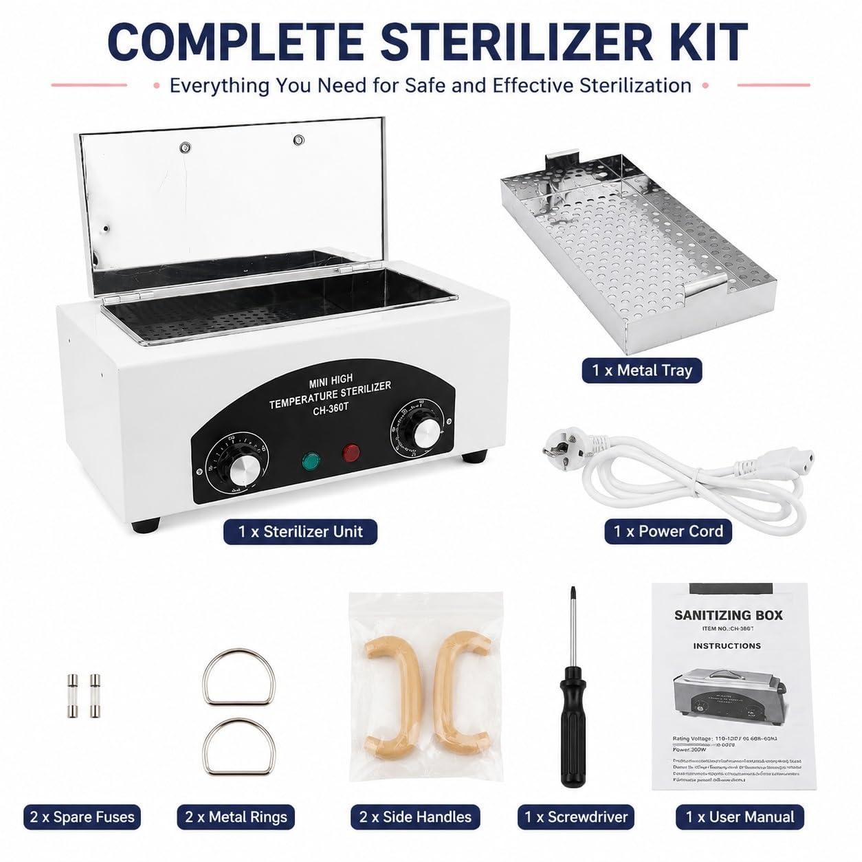 220°C Mini Heißluft-Sterilisator, Trockenhitze-Sterilisator mit 60-Minuten-Timer für Metallinstrumente, Professionelles Sterilisationsgerät für Nagelstudio, Friseursalon, Tattoostudio & Kosmetik