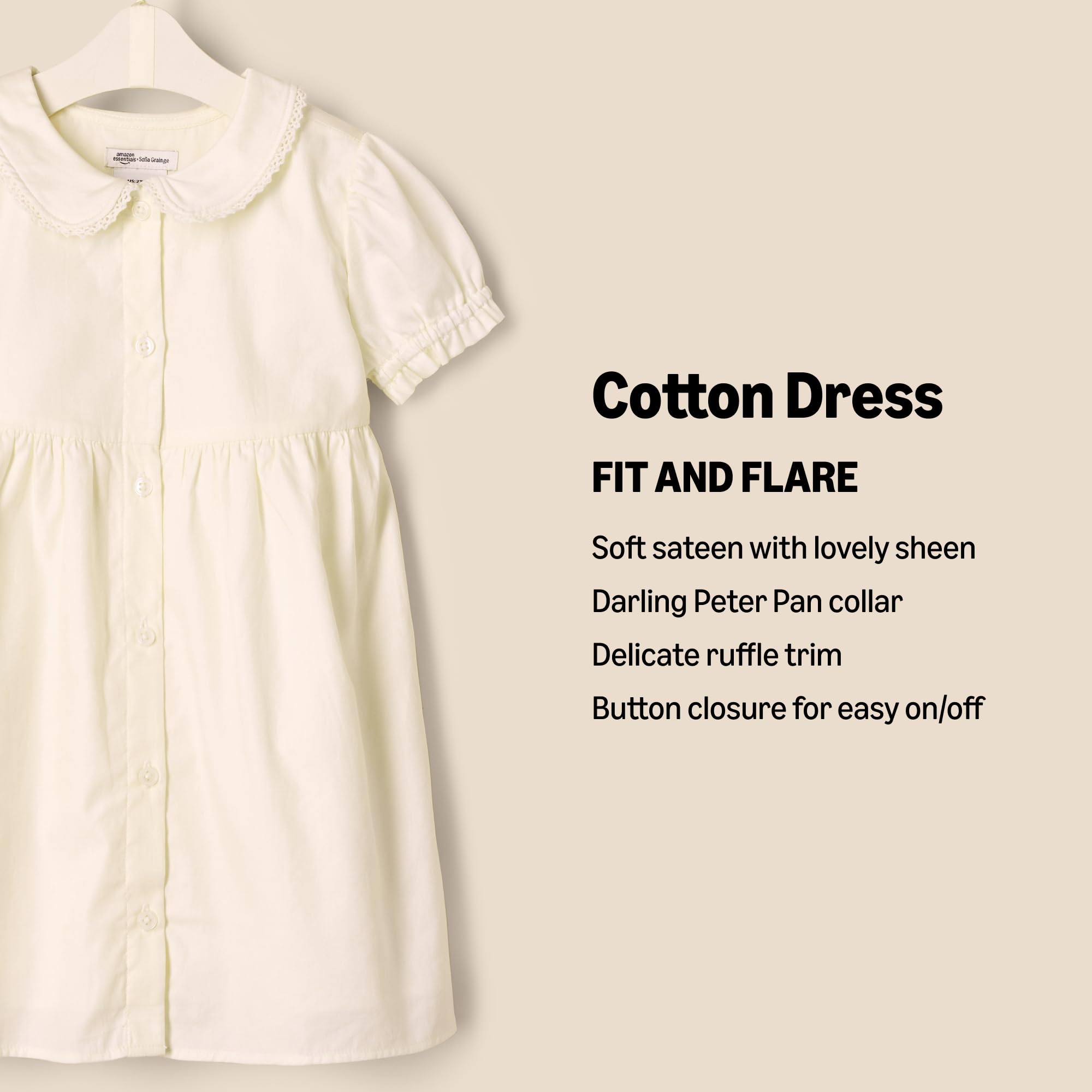 Amazon Essentials x Sofia Grainge Abito in Raso di Cotone con Colletto Bimba e Bambina