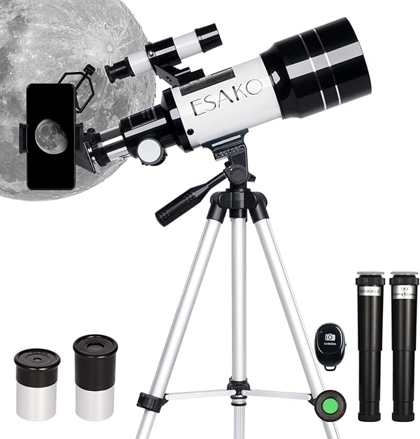 ESAKO Telescope for Kids & Beginners 70mm Portable Astronomical Telescopes with Height Adjustable Tripod & Phone Adapter Gift for Christmas