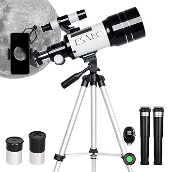 ESAKO Telescope for Beginners & Adults 70mm Astronomical Refractor Telescopes with Height Adjustable Tripod Backpack Phone Mount & Moon Filter & 3X Barlow Lens (30070 Adjustable Tripod)