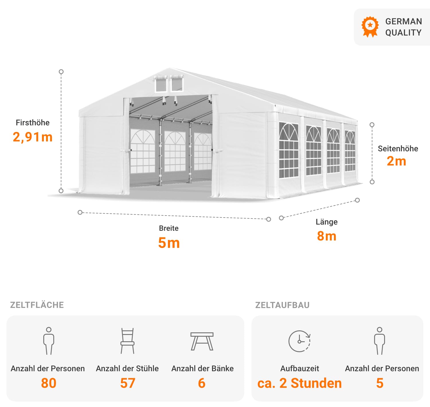 Partyzelt 5x8m wasserdicht weiß Zelt 560g/m² PVC Plane Hochwertigeszelt Gartenzelt Summer SD - Faltpavillon, Gartenpavillon, Pavillon, Lagerzelt, Gartenhaus, Zeltgarage, Garagenzelt - Partyzelt