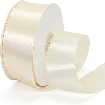 Beige Ribbon 1-1/2 Inch x 50 Yards Beige Satin Ribbon for Flower Bouquet Gift Wrapping Crafts, Solid Fabric Ribbons Roll for Handmade Roses, Wedding Decor, Christmas, and Party Decoration