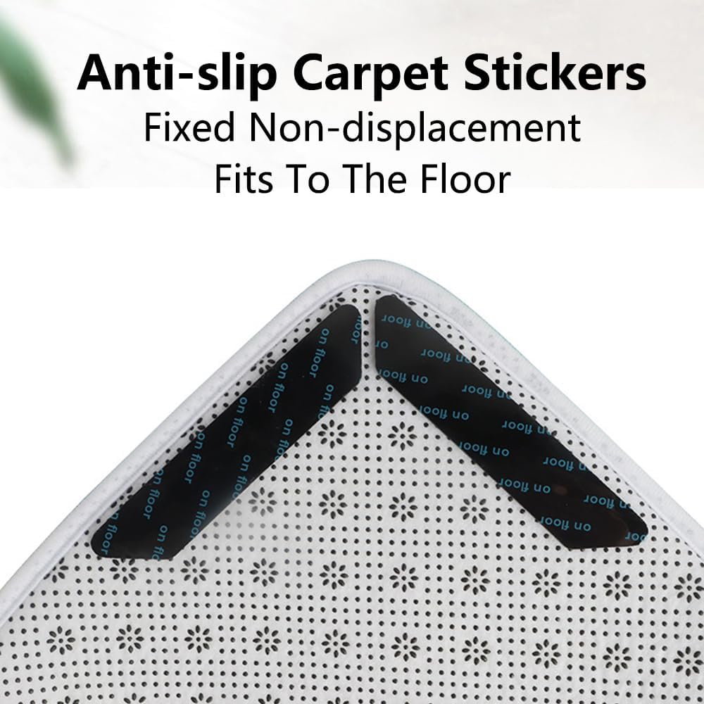 Rug Carpet Non Slip Grippers for Floors, Reusable and Washable Double Sided Carpet Tape Pads Removable, Strong Adhesive Grippers for Area Rugs, Keep Corners Flat, No Damaging(Triangular,8Pcs)