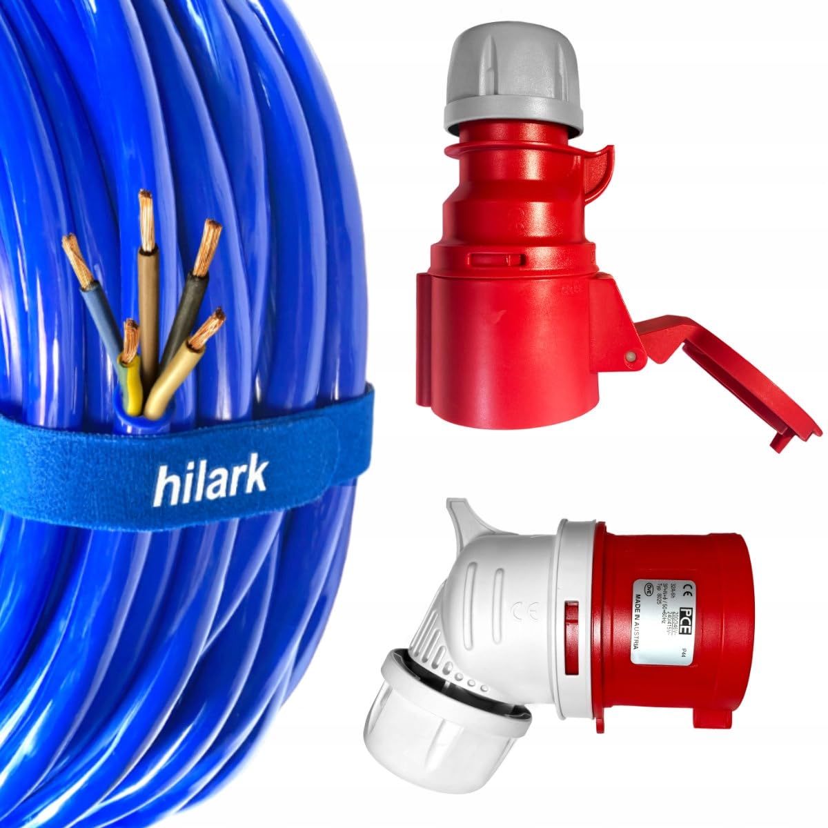 Hilark - Prolunga elettrica H07BQ-F 5G2,5 mm (5 x 2,5 mm²), spina angolare, 400V 16A IP44, colore blu, cavo di prolunga per cantiere, industrie, esterni (10 metri, Blu)