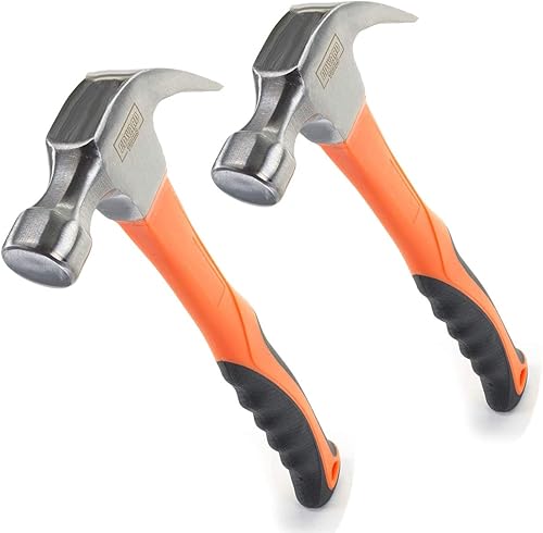 Edward Tools Martillo de garra de 16 onzas con mango de fibra de vidrio (paquete de 2) – Martillo multiusos con cabeza de acero endurecido forjado –