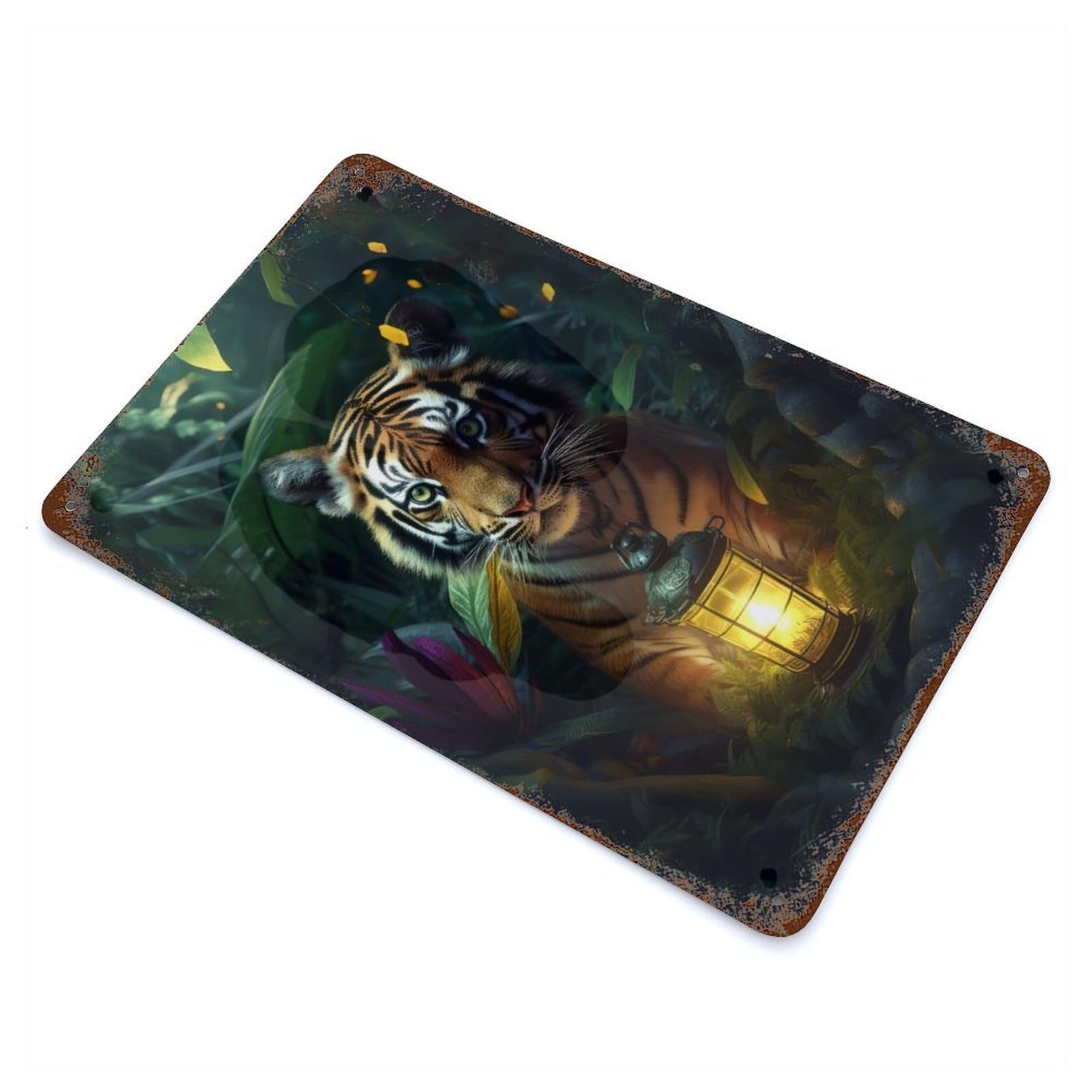 Fantasy Lamp Tiger Cub Vintage Rust Metal Sign 11.8"x7.9", for Pub, Kitchen And Man Cave Decor, Rustic Home Decor
