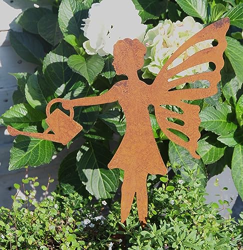 Bornhöft Gartenstecker Märchen Fee mit Gießkanne Gartenfee Metall Rost Gartendeko Edelrost rostiger Beetstecker rostige Gartendekoration – Bild 3