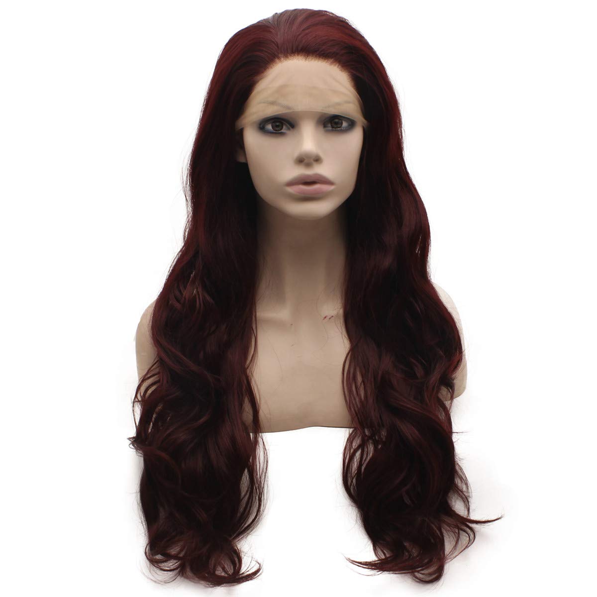 MX angel Long Wavy Half Hand Tied Synthetic Lace Front Red Cosplay Party Wig