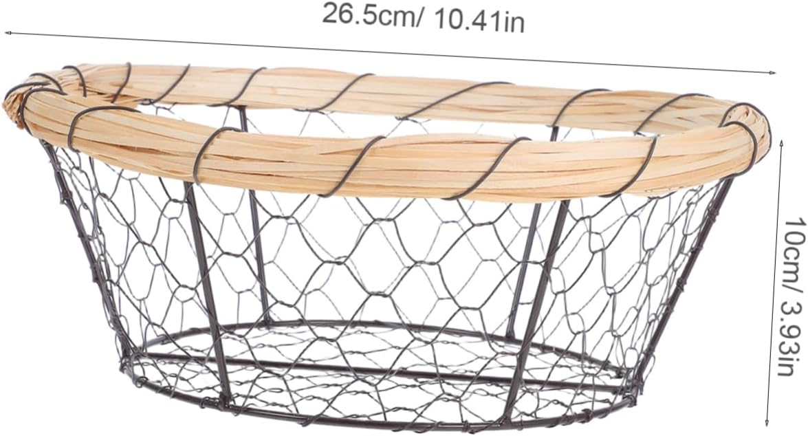 3個の鉄製バスケット 通気性メッシュデザイン 折りたたみ式 省スペース 鶏の卵ホルダー 野菜かご フルーツボウル 木製収納 モダンシ
