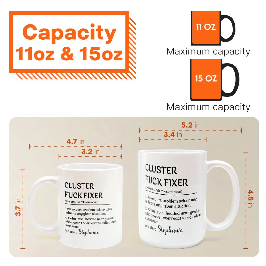 Cluster Fuck Fixer Funny Coffee Mug - 11 Oz Ceramic Coworker Gift Office Humor Novelty Mug