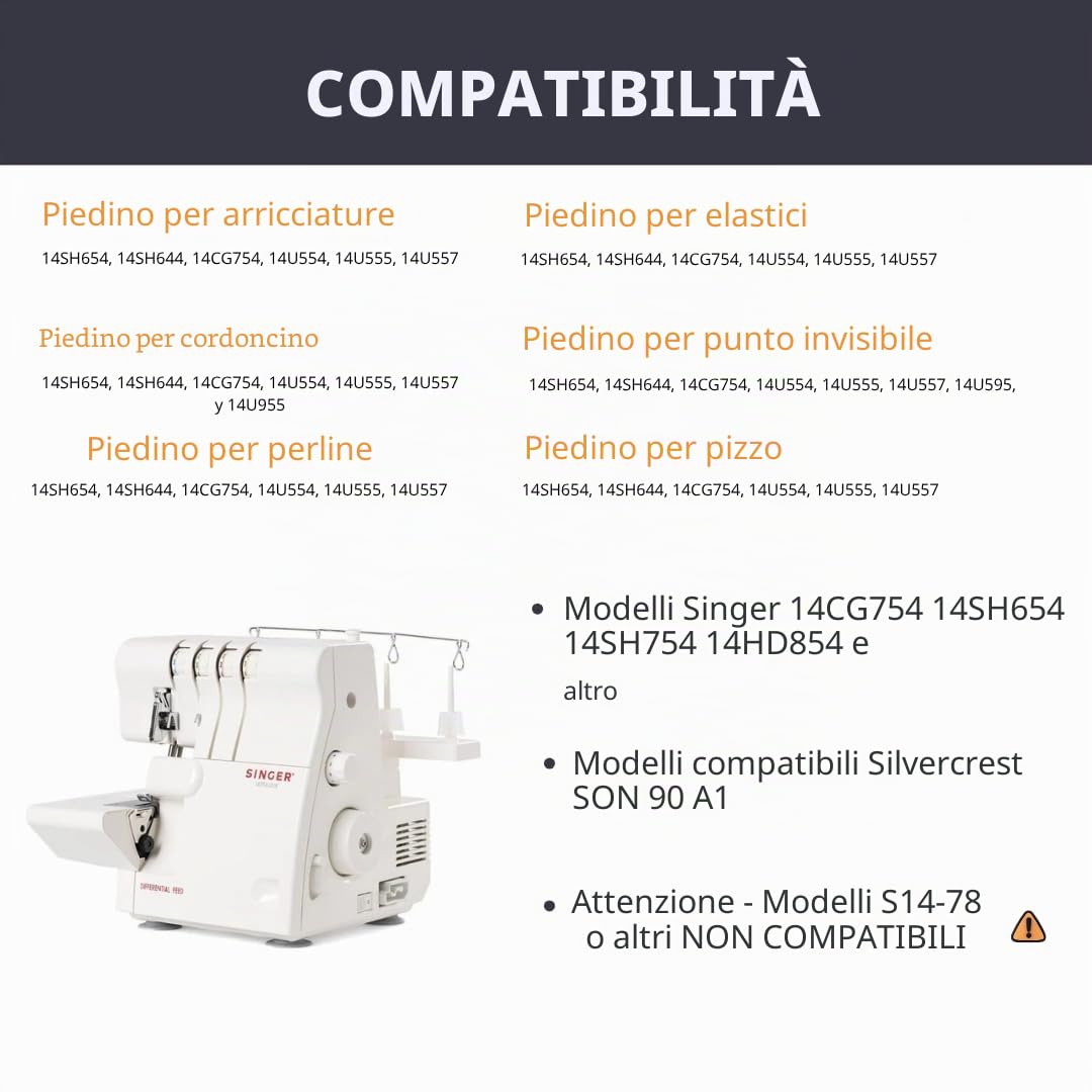 La Canilla ® - Kit di 6 Piedini Premistoffa Per Overlock Macchina da Cucire Tagliacuci Singer 14SH654, 14SH754, e più modelli