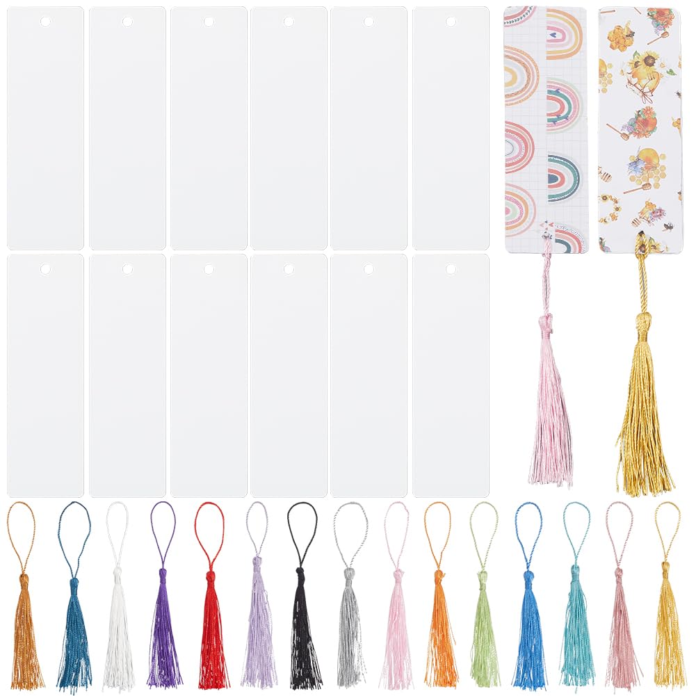 SOFPLATE 1 Box 30Pcs Sublimation Blank Bookmarks Bulk 5.9x1.5In Aluminum Metal Bookmarks Heat Transfer Bookmark Blanks with Colorful Tassels Single Sided Printing Book Marks for DIY Crafts Art Project