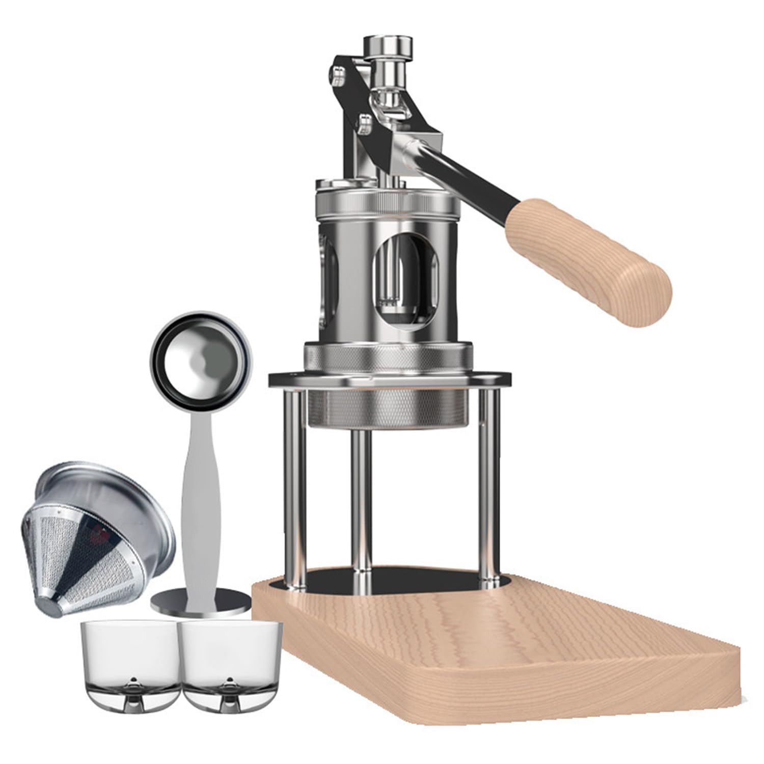 XNZJHPP Portable Manual Espresso Machine with Pressure Gauge - Hand-Press Coffee Maker, 1-16 Bar Extraction, Compatible with 51mm & 58mm Portafilters for Ultimate Brewing (58mm)