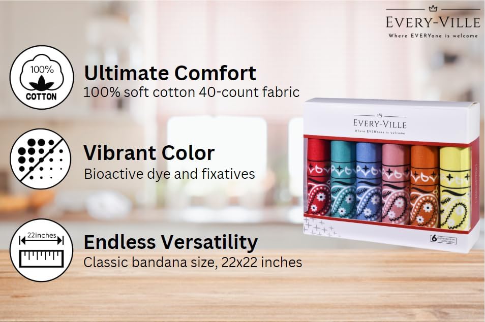 6-Pack 100% Cotton Bandanas Gift Set – 22x22 Inch Paisley Head Wraps form Men & Women, Neck & Face Scarves - Image 2