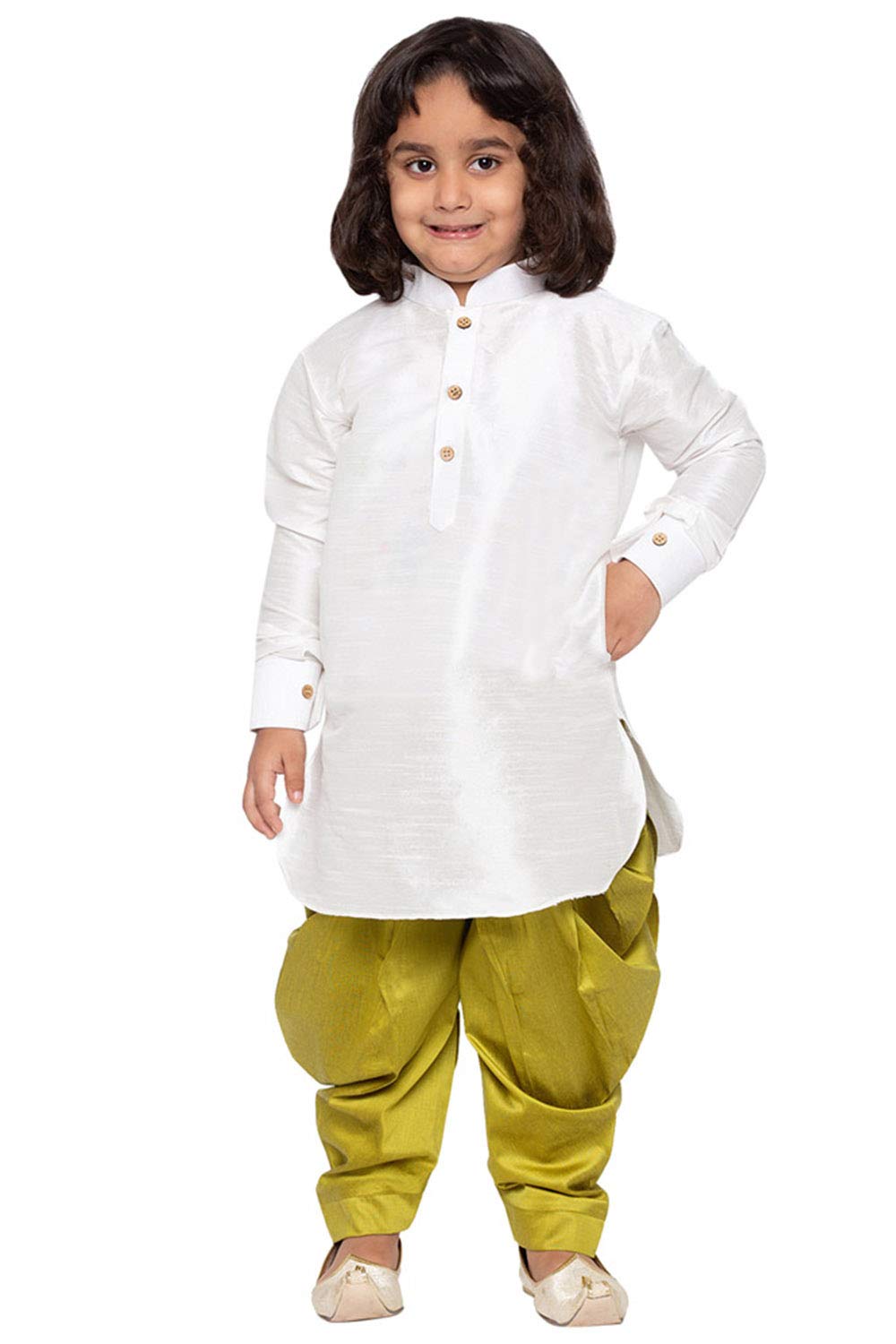 Jbn Creation Boys Silk Blend Kurta And Dhoti Set - Ethnic Elegance For Festivals | Pathani Style Full Sleeves Kurta And Cowl Style Patiala Dhoti Pant Set | Traditional Attire For Kids