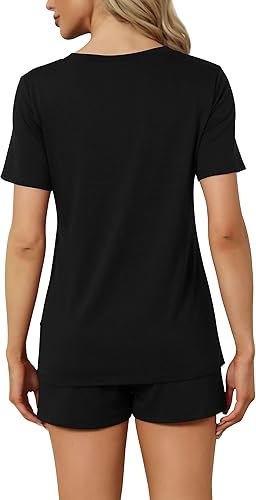 Miniatura 2 de RUBZOOF - Conjunto de pijama de manga corta, cuello en V y bolsillos para mujer, pijama de 2 piezas, tallas S-3XL