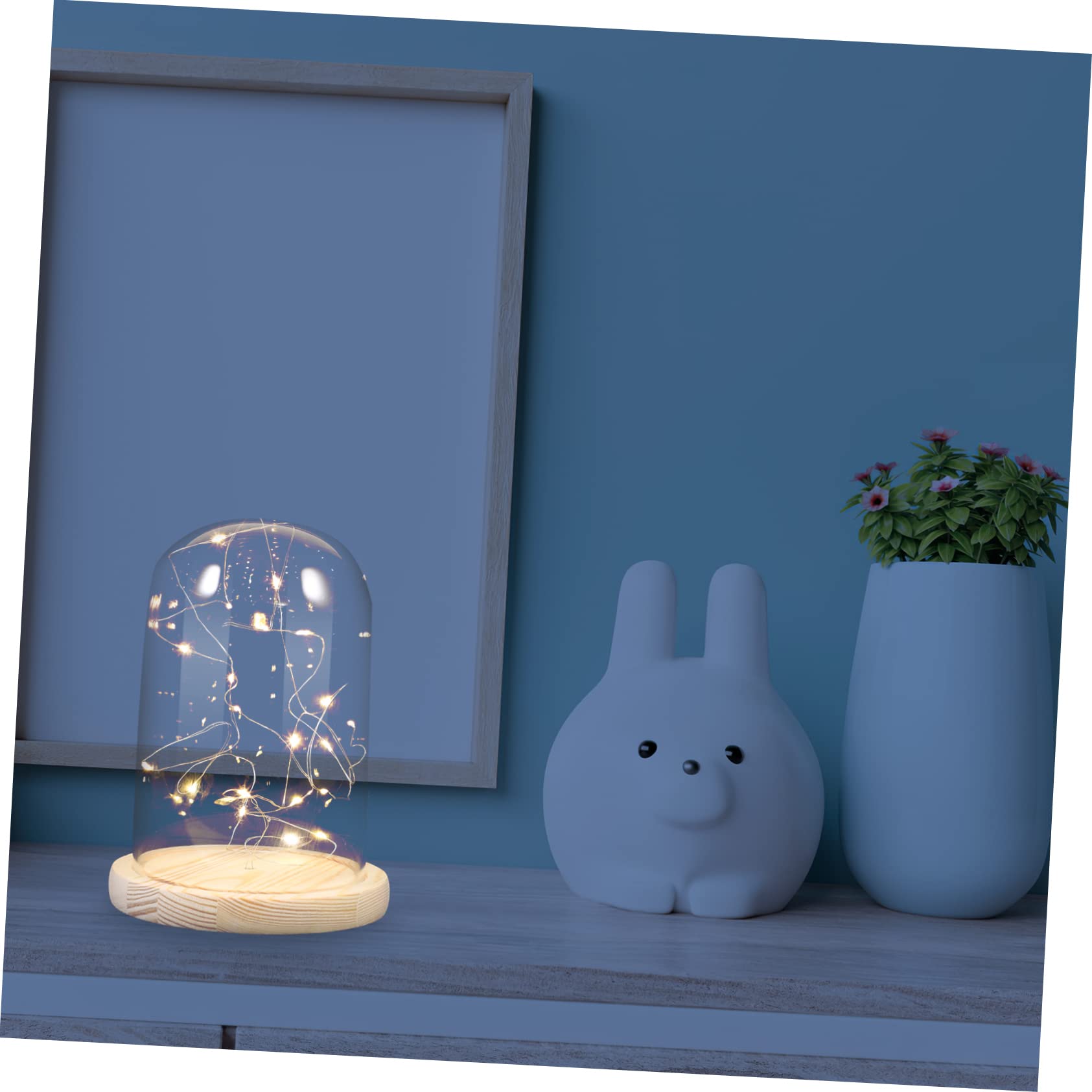 Alipis Led Glass Dome Table Lamp with Wooden Base Warm White Led String Lights Decorative Jar Lighting for Bedside Living Room and Party Centerpieces