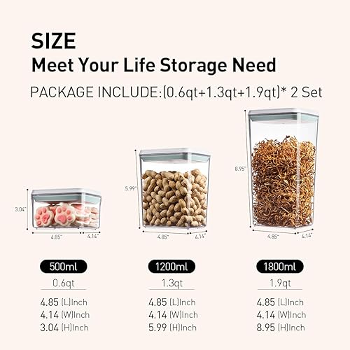 Miniatura 5 de Juego de 6 recipientes herméticos para almacenamiento de alimentos, 6 recipientes herméticos con tapas para organizadores y almacenamiento de