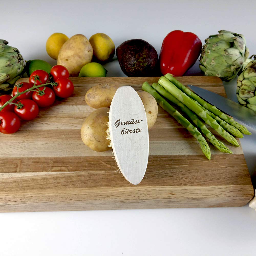 Hofmeister® Cepillo para Verduras 13,5 cm Madera - cerdas Naturales 2 Grados de dureza: Unión Genuina y Fibra, para Patatas, Zanahorias y Verduras, Made in EU