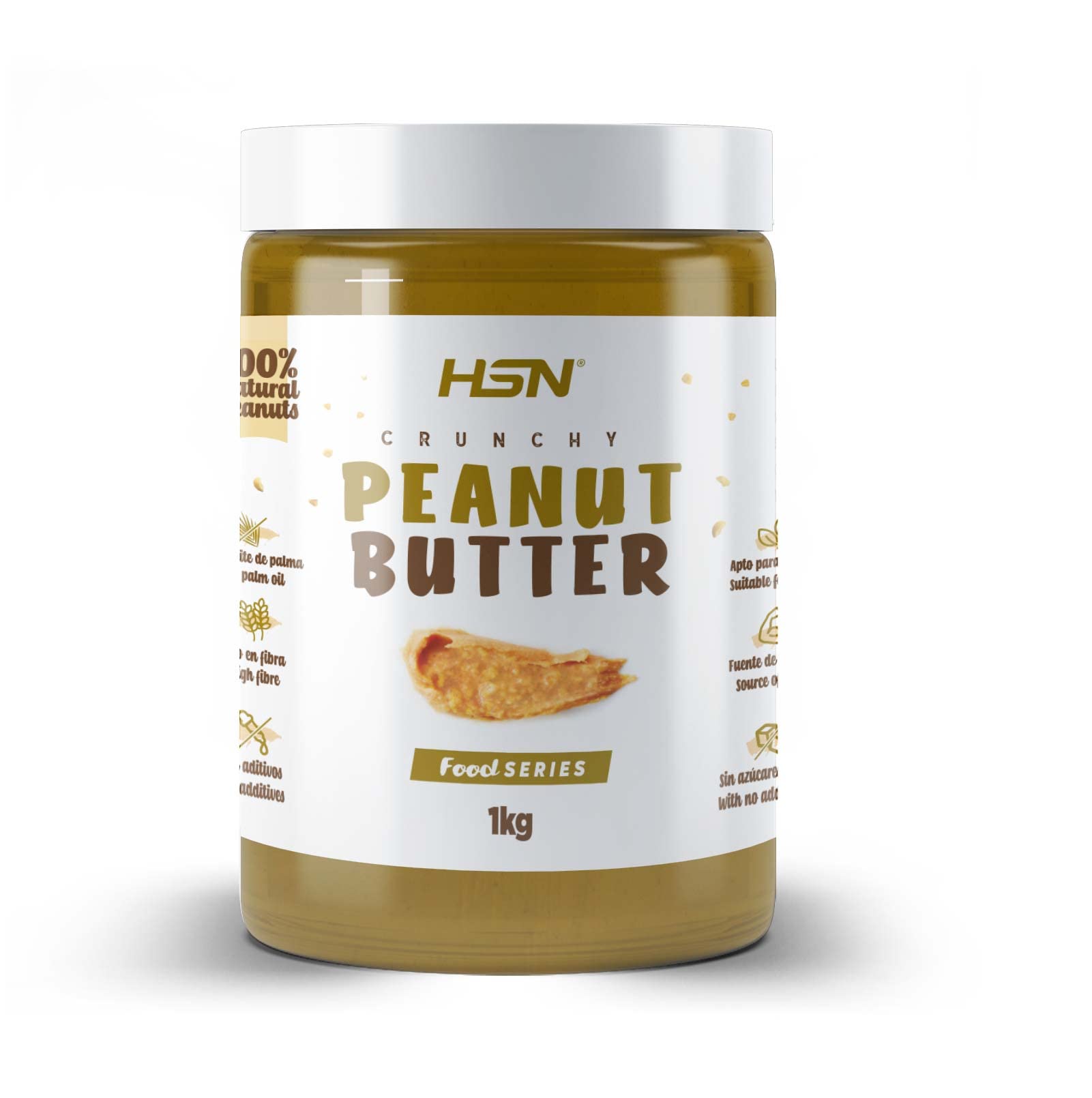 HSN Crema de Cacahuete 100% Natural | 1 Kg de Mantequilla de Maní Textura Crujiente y Cremosa - Crunchy Peanut Butter | Sin Aceite de Palma, Sal ni Azúcares Añadidos | Vegano, No-​GMO