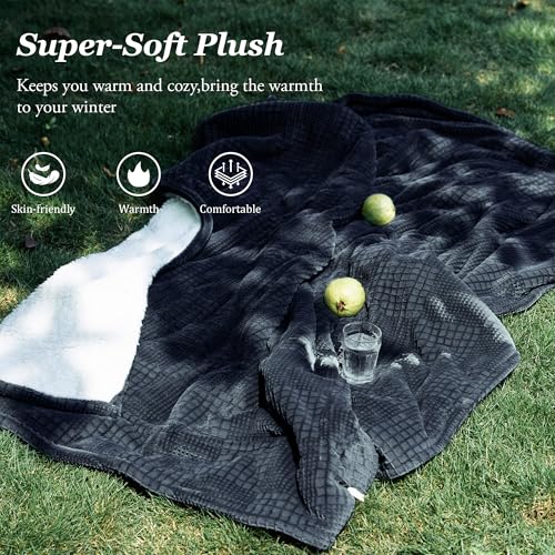 Heated Blanket Electric Blanket Throw 50''X60''-Heating Blanket with 6 Heat Settings-10 Hours Auto Off,ETL Certified,Machine Washable (Black)