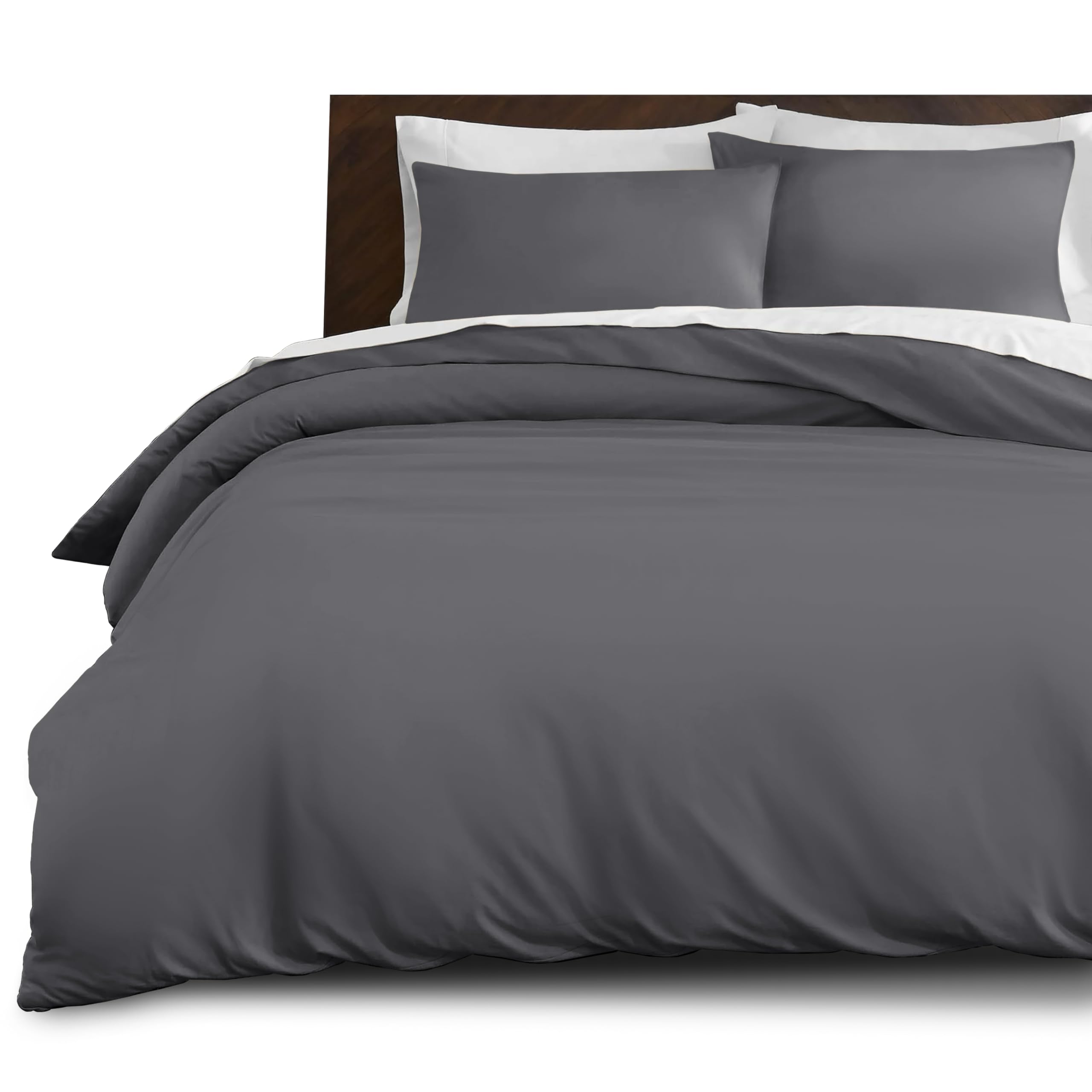 Imperial Rooms King Size Duvet Cover Sets Brushed Microfiber 3 PCs Plain Grey Bedding Set with Pillow Cases Button Closure Ultra Soft Quilt Bed Cover (230 x 220 Cm)