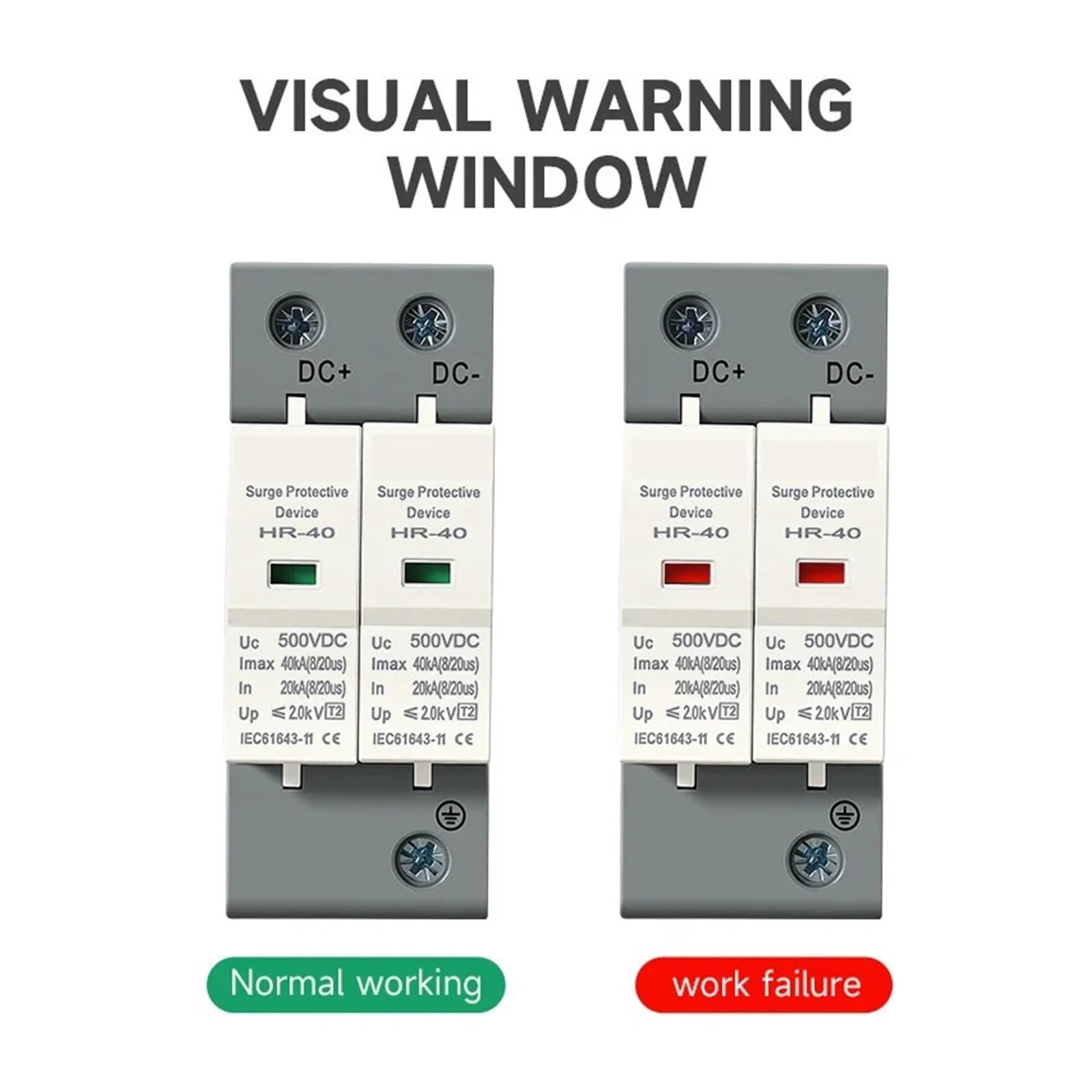 Parafoudre SPD DC 500V/600V/800V/1000V avec Dispositif de Protection Basse Tension 10KA ~ 20KA 20KA ~ 40KA for la sécurité de Protection(1000V)