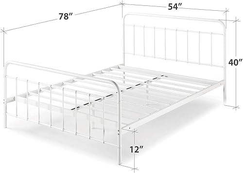 Miniatura 2 de Zinus Florence - Base de cama con plataforma de metal, base de colchón, no necesita somier, fácil montaje, blanco, tamaño matrimonial. Blanco,Negro
