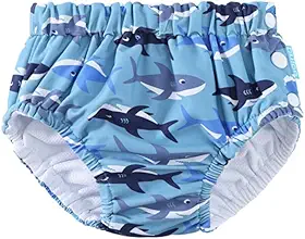 Pulpo Fralda de Piscina Reutilizável UV50+, 6 a 24 Meses, Estampada (Shark Azul, 6 a 12 meses)