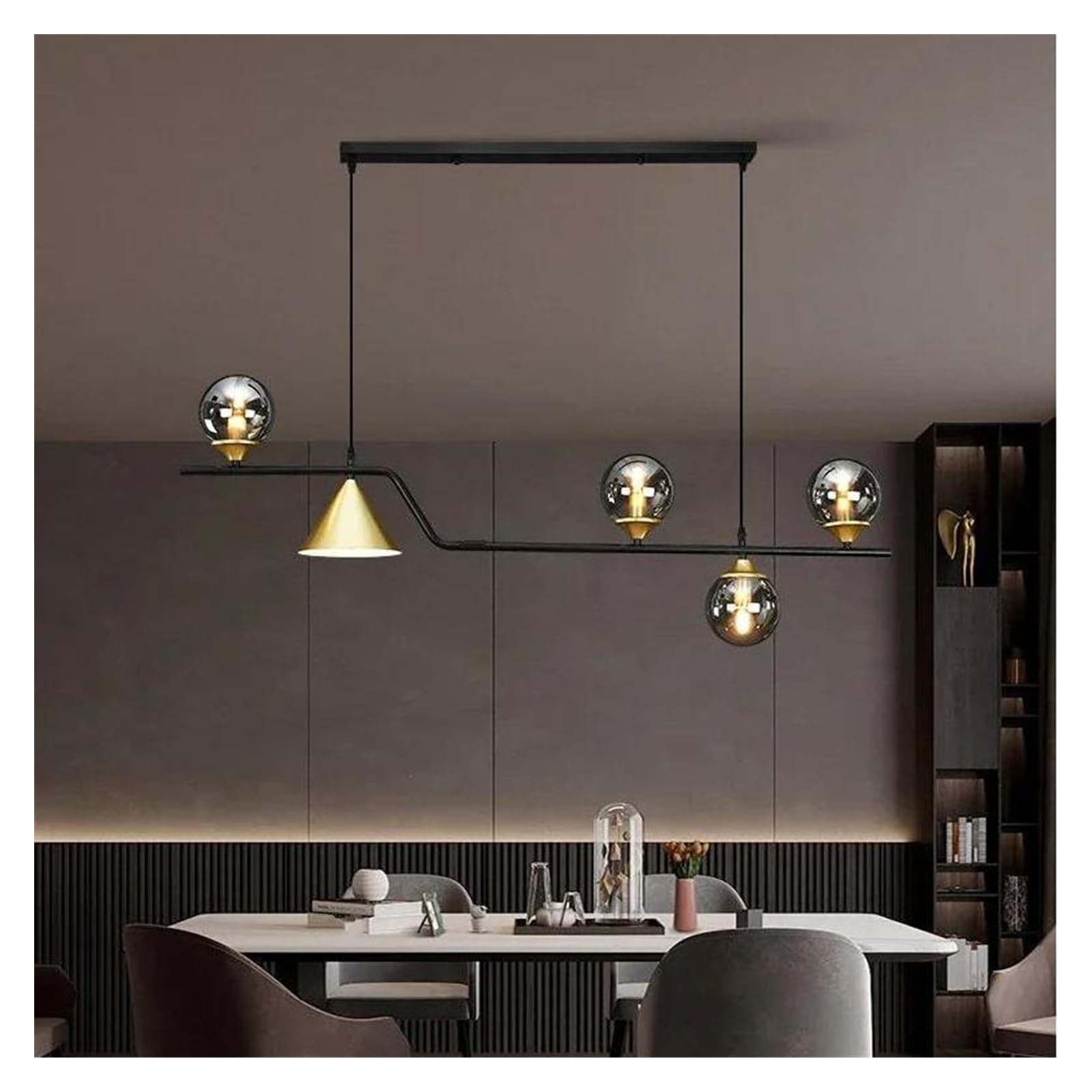 Lustre suspension LED style nordique en verre et métal noir haut de gamme