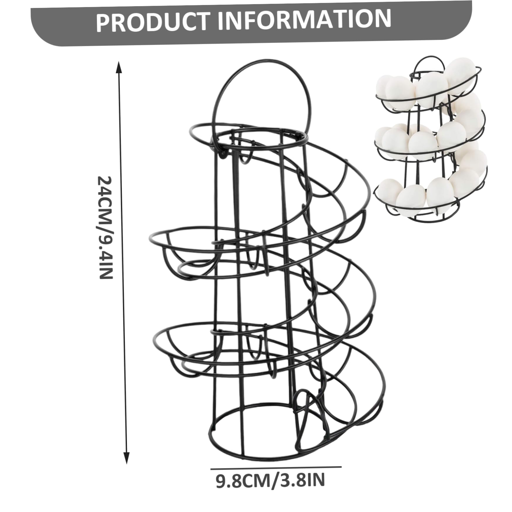 Gcroet Encimera con Soporte para Huevos Frescos, Soporte para Huevos de Metal con diseño en Espiral para mostrador, Estante para encimera de Cocina Negro con asa de 9, 5x3, 9 Pulgadas