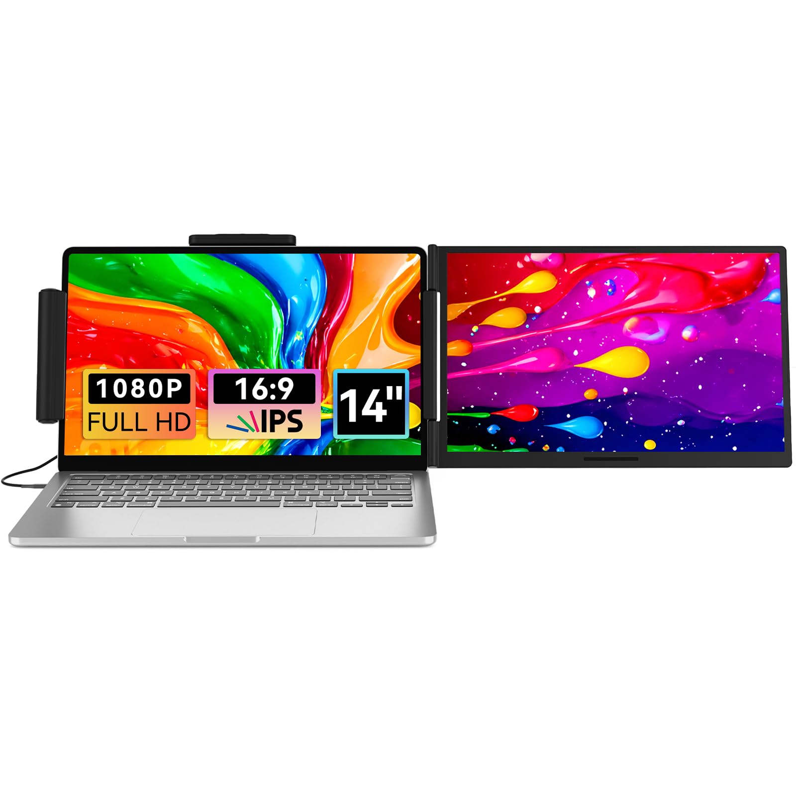 Laptop Screen Extender 14.1" 1080P IPS, Dual Screen Portable Monitor for Laptop 13-17.3", Plug & Play Monitor Extender with USB-C/HDMI, Travel Monitor for Work & Home Office Mac/Windows/Chrome/Android