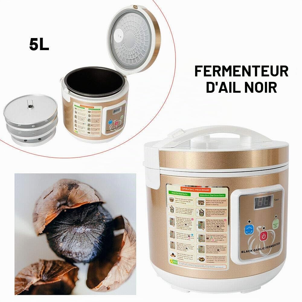 Fermenteur D'Ail 5l Avec 4 Grilles à Ail Fermentation Rapide Pour Ail Noir Yoghourt Vin De Riz Doux Cornichons Pour La Maison Commercial (Or)
