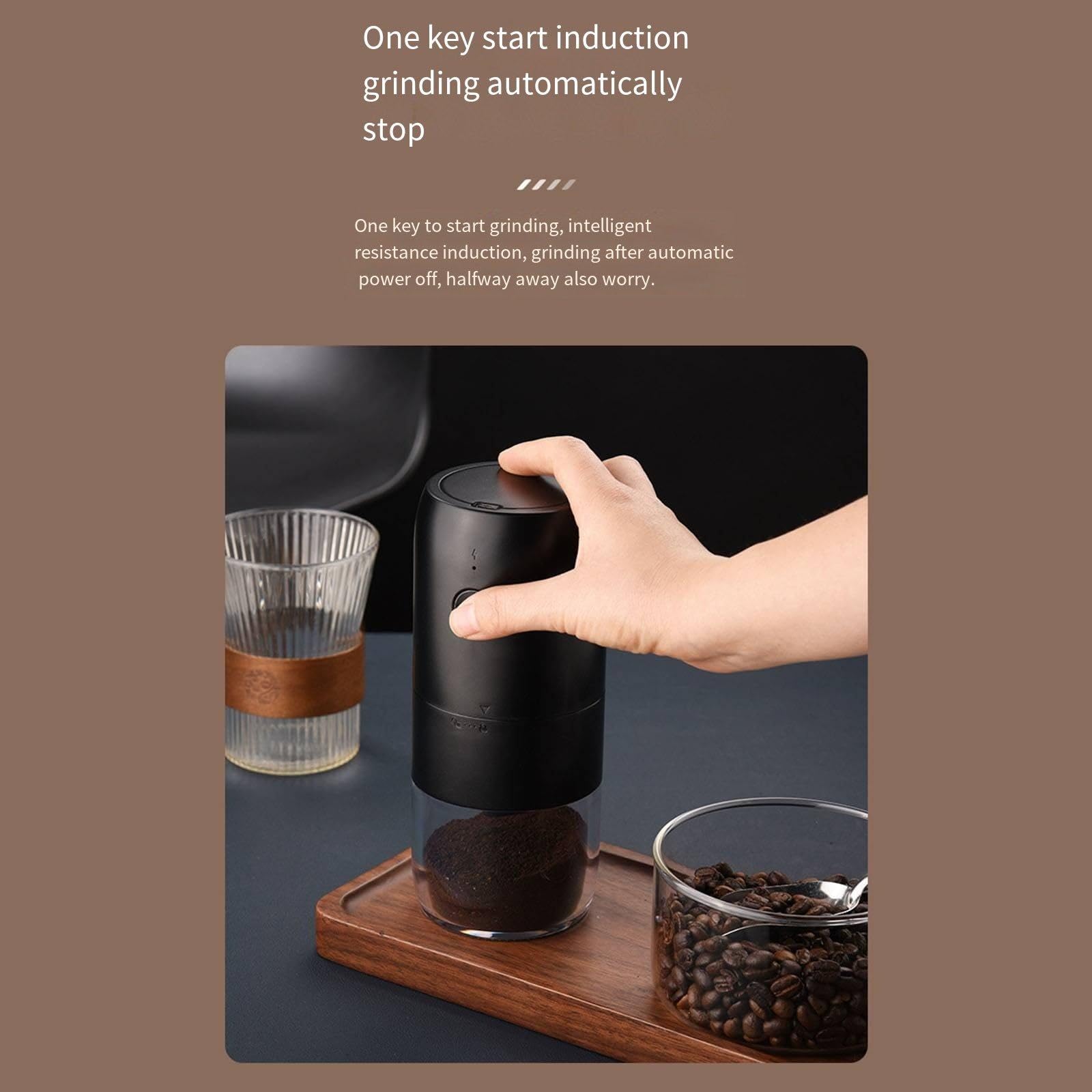 Molinillo de café eléctrico portátil con un solo botón, cabezal de molienda de cerámica ajustable para granos gruesos y finos