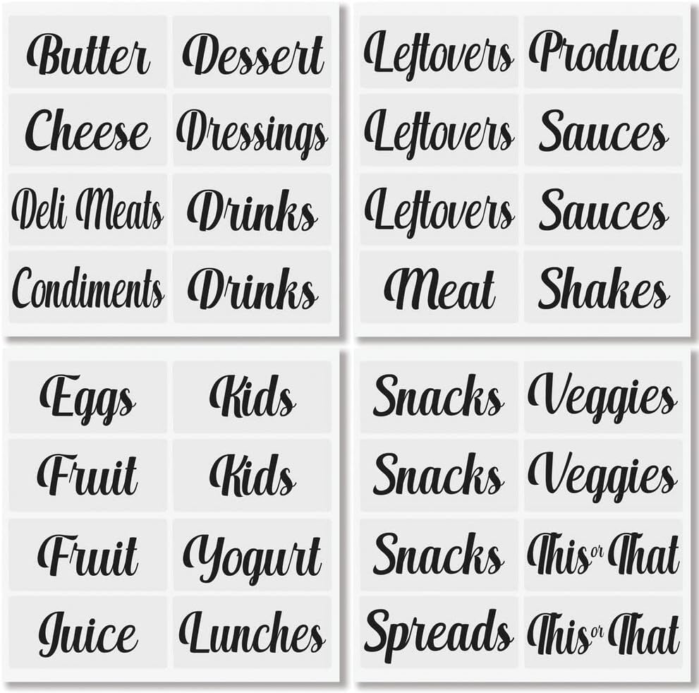 mDesign Home Organization Labels - Preprinted Label Stickers for Kitchen Pantry Storage and Cleaning - Household Organizing for Jars, Canisters, Containers, Boxes, or Bins - 32 Count - Clear/Black