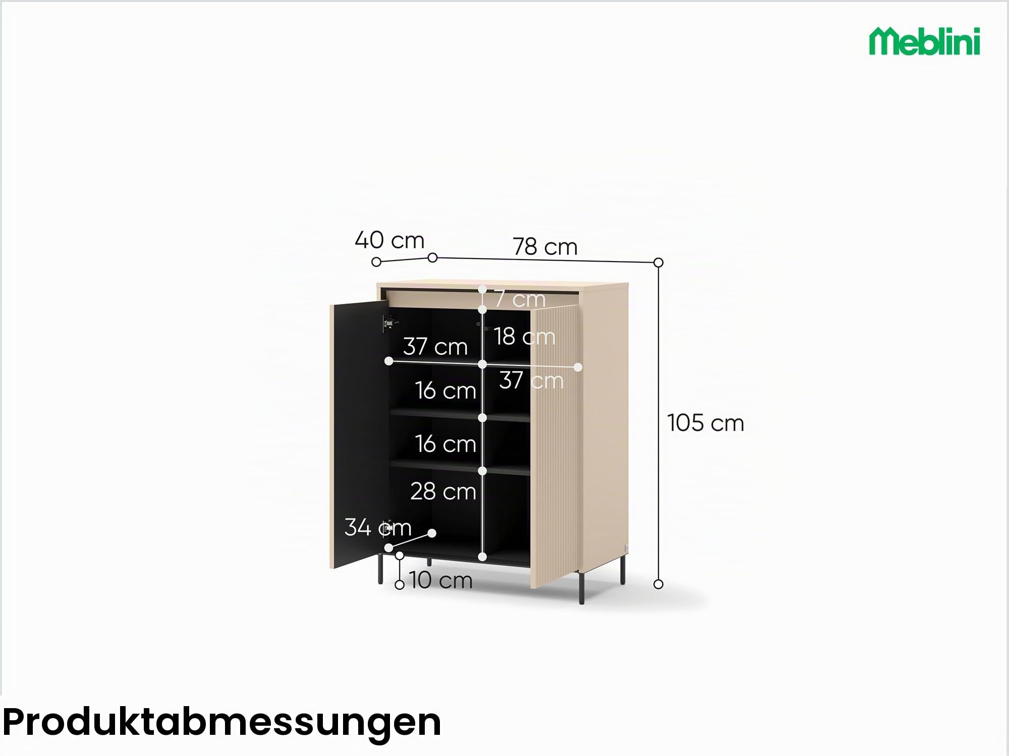 MEBLINI Garderobe Flur Möbel Set mit LED - Garderobenschrank Flur mit Spiegel - Garderobe Schrank - Flurgarderobe - Flurschrank hoch - Trend - Beige/Schwarz