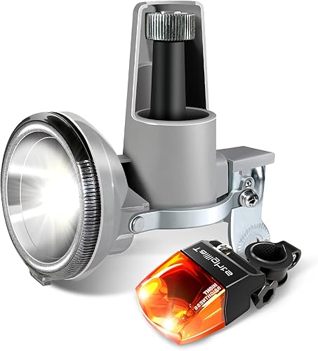 Miniatura 8 de Luces de bicicleta delanteras y traseras, juego de luces para bicicleta totalmente dinamo, generador de fricción motorizado, 200 lúmenes,