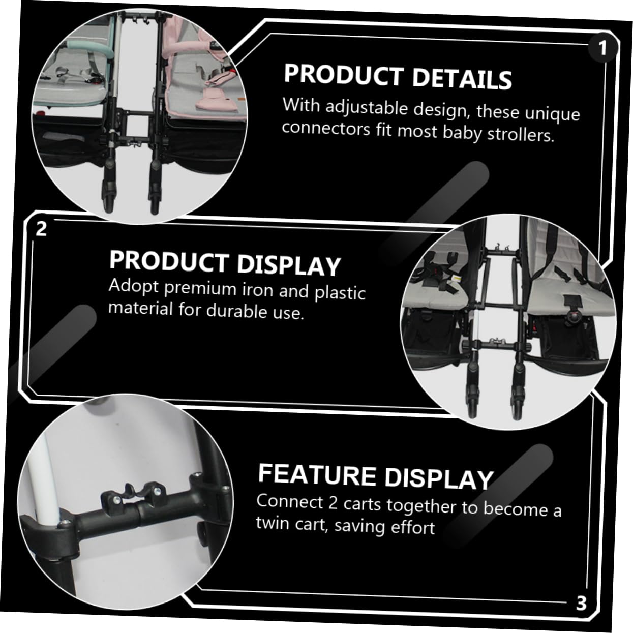 BESTonZON Ajustable Para Cochecito Parasol Carrito Bebe Adaptabilidad Para Carritos Gemelos