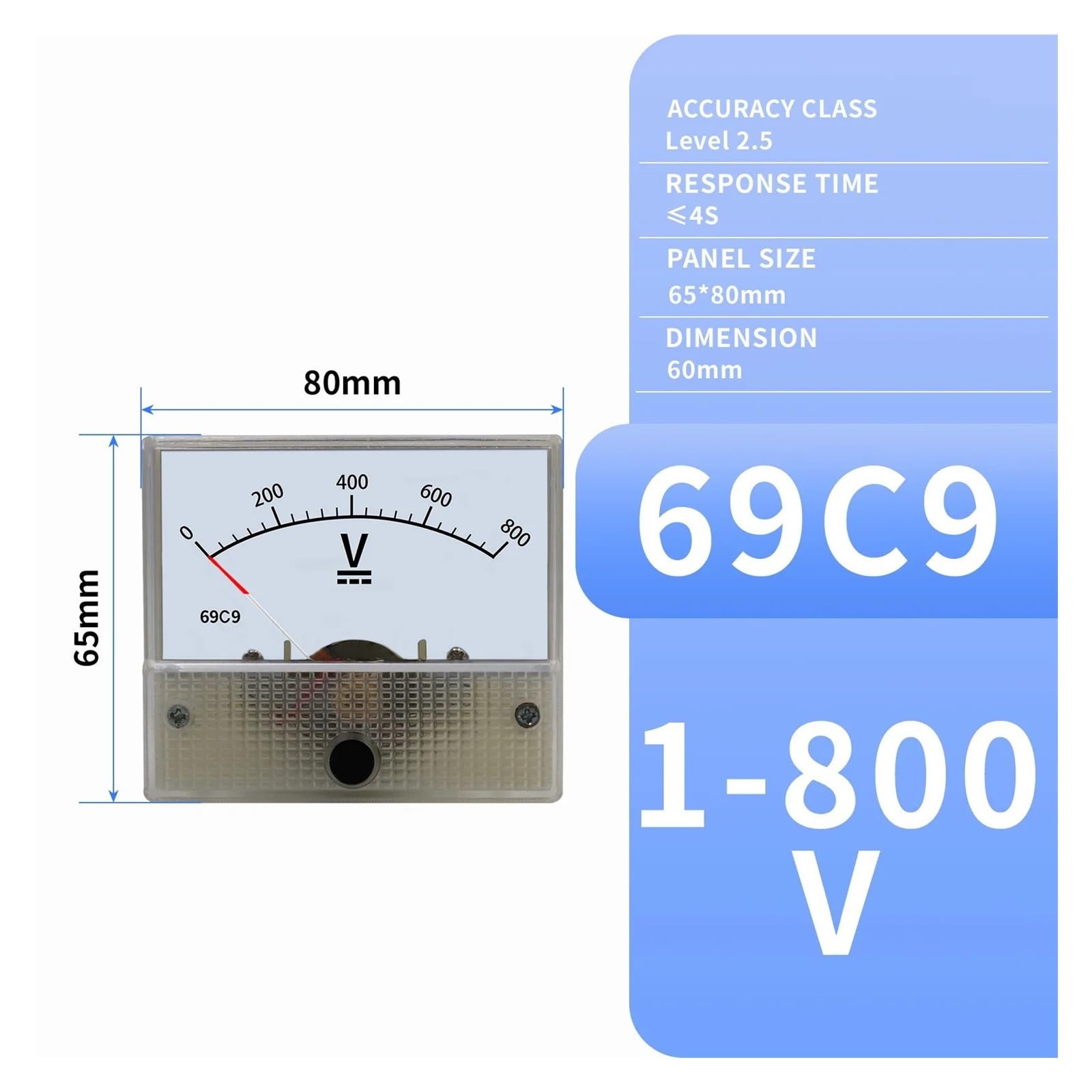 Instrumentos de panel de corriente analógica, Amperímetro Analógico Voltímetro Medidor de Panel Serie 69 DC/AC 5V-800V(Select Colour Name,600V)