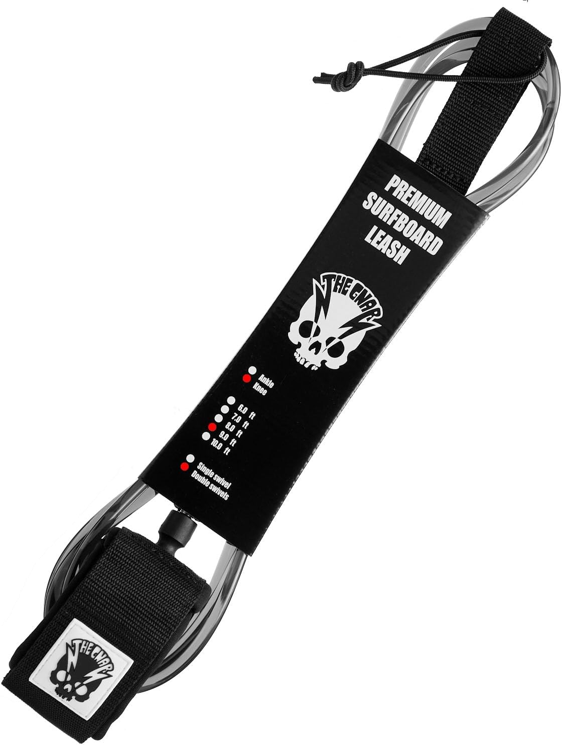 Premium 9ft Calf/Knee Longboard Surf Leash, Nylon, Black/Smoke, Knee/Calf Design, Unisex-Adult, Double Swivel