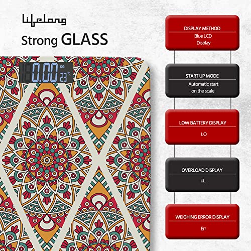 Image of Lifelong Bloom LLWS54 Body Weighing Scale (Indian Cultural Series - Rajasthan Rural)|Digital Weight Machine for Body Weight|Thick Tempered Glass with LCD Display|Bathroom Weighing Scale (Multicolor)