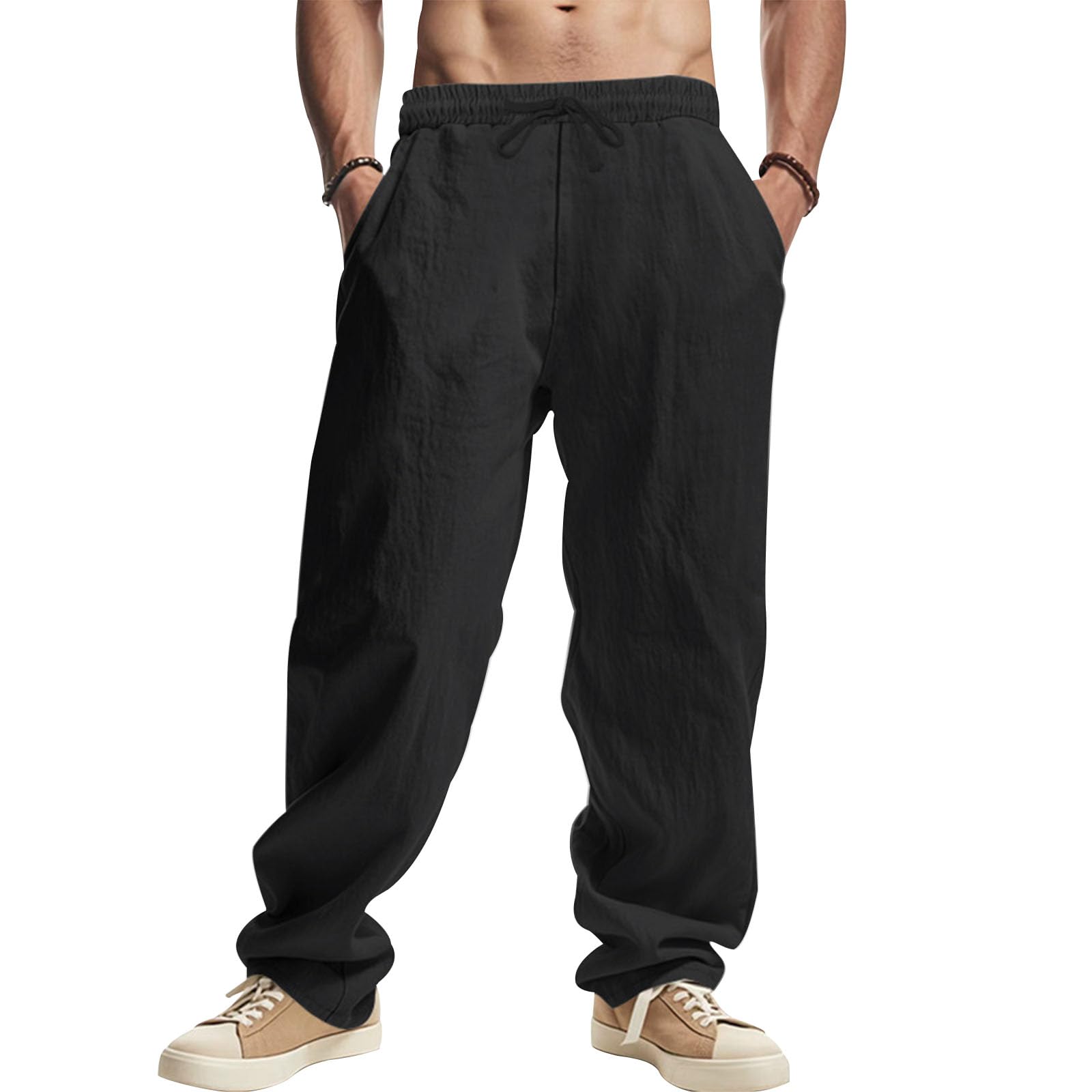 BIVENANT Summer Linen Pants for Men Drawstring Pants with Pockets Elastic Waist Casual Jogger Yoga Pants Work Pants 2025