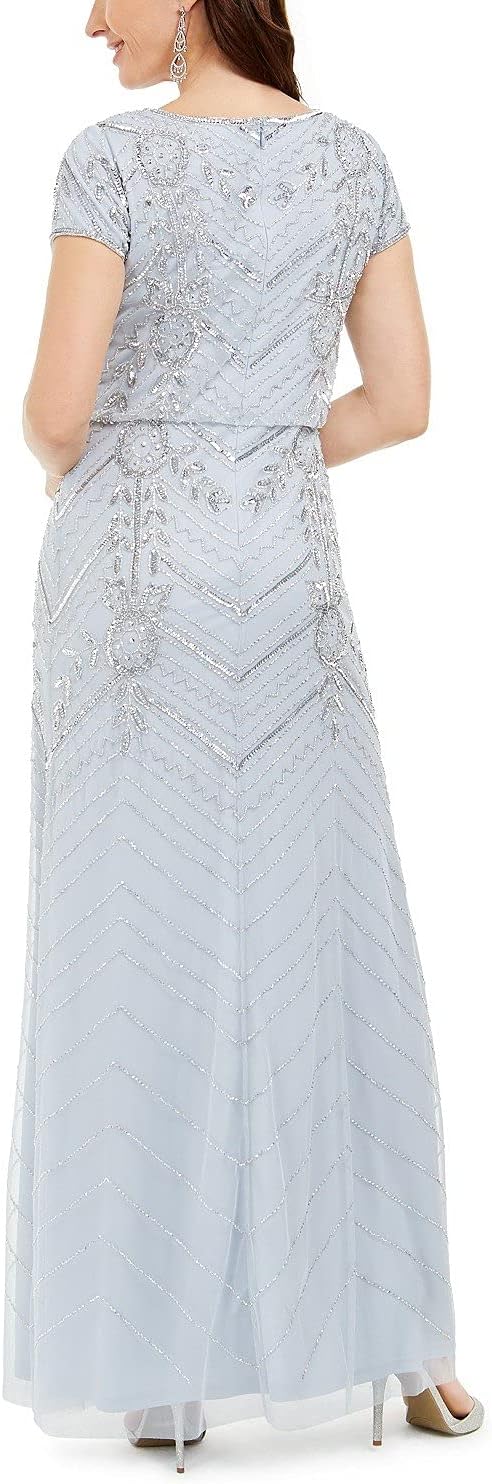 Adrianna Papell Women's V-Neck Allover Beaded Mesh Overlay Gown