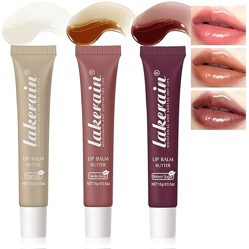 Miniatura 1 de HOSAILY Juego de bálsamo labial de 3 colores, vainilla, vainilla, beige, marrón, azúcar, mantequilla labial, brillo hidratante y brillante, aceite