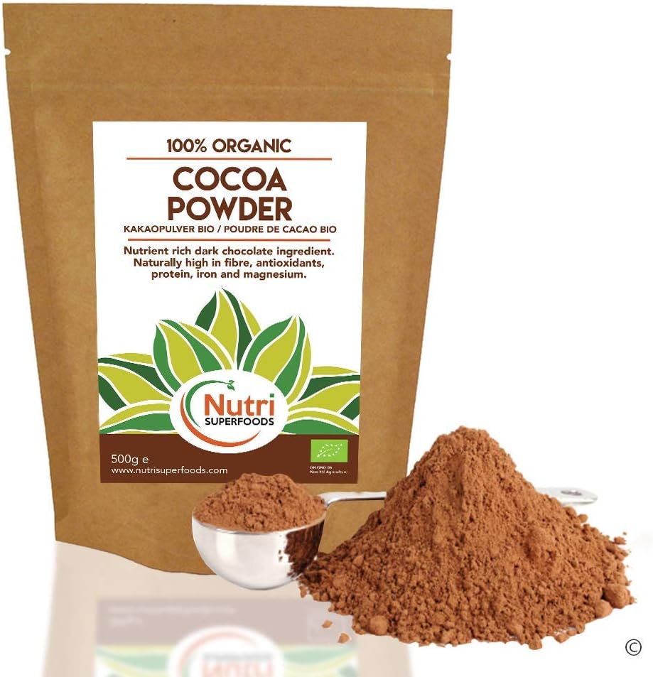 Organic Cocoa powder - Vegan, pure dark chocolate ingredient - Unsweetened and ideal for baking, hot chocolate and smoothies - 500g