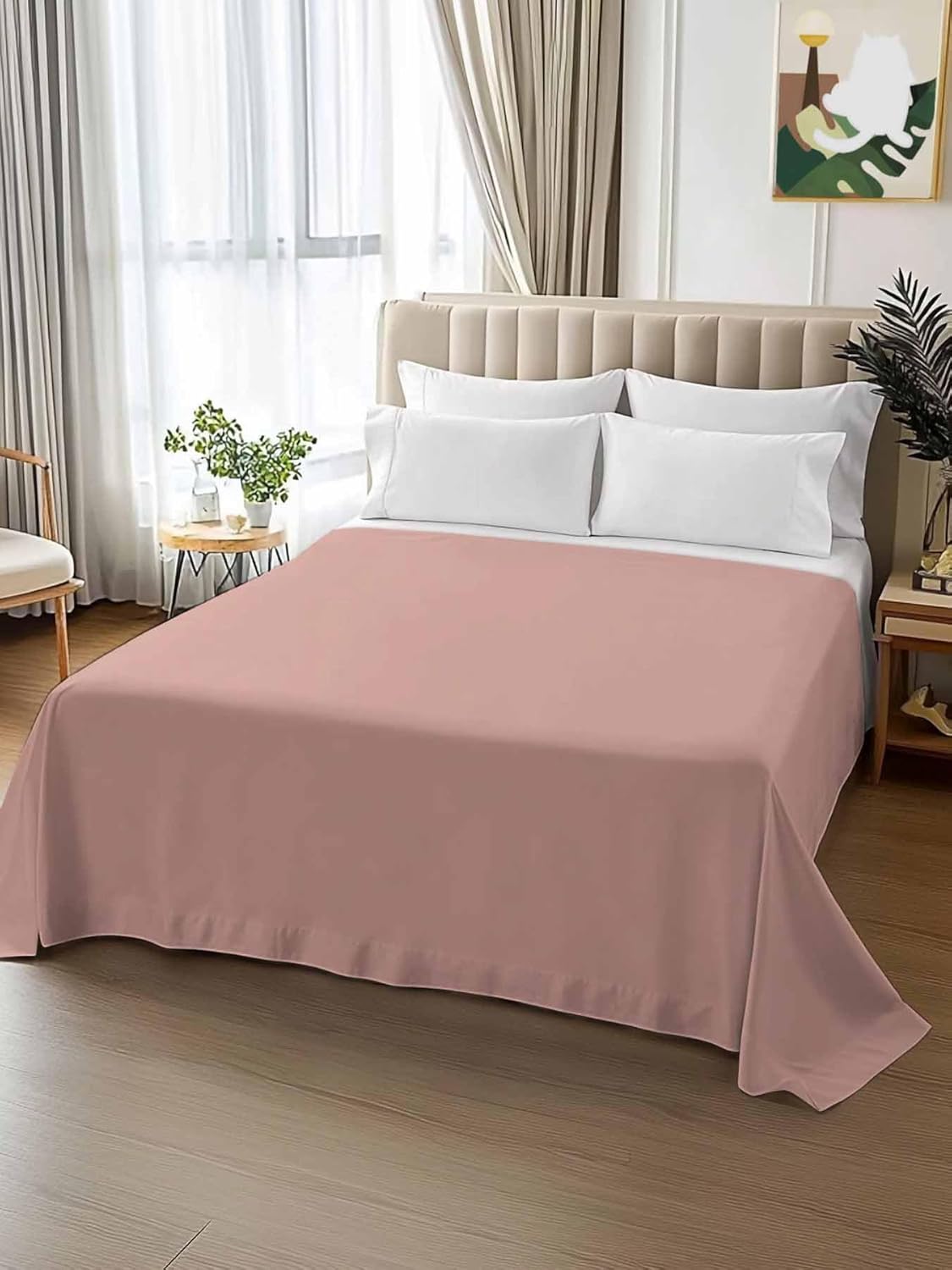Top Sheet Full Bedding Flat Sheet Only, Solid Pure Cyan Light Red Microfiber Bed Sheets Soft Breathable Bedding Flat Sheets, Unadorned Single Color Art Hotel Luxury Top Sheets