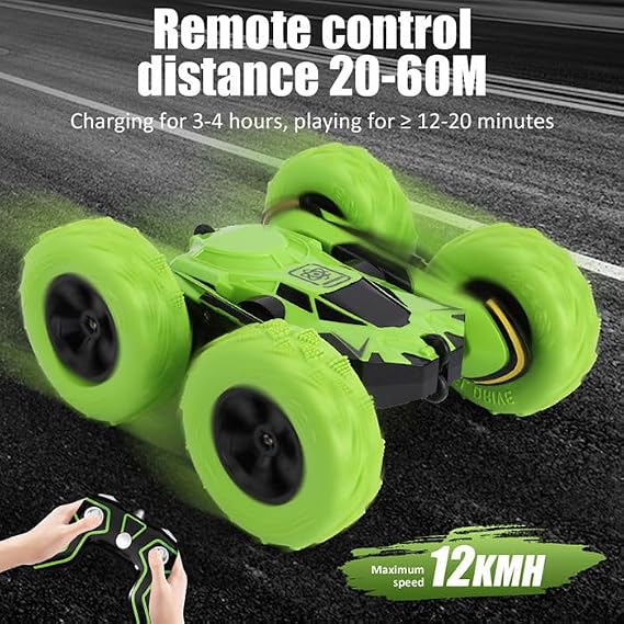 R/C Remote Control Stunt Car, 4WD, 2.4 GHz, 360° Double-Sided Flips, LED Lights, 24 cm, for Ages 6+ (Green)